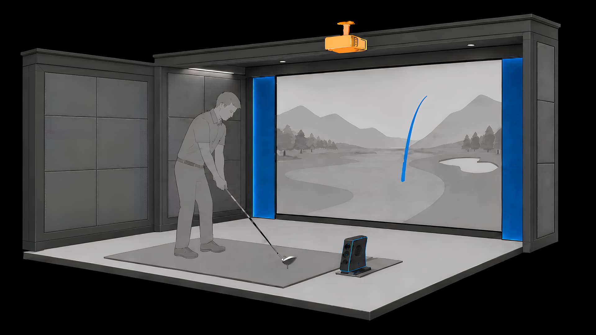 Custom home golf simulator enclosure under construction