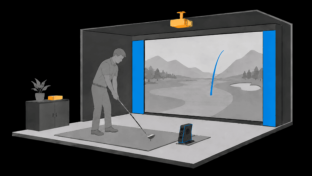 Finished home golf simulator room in Toronto