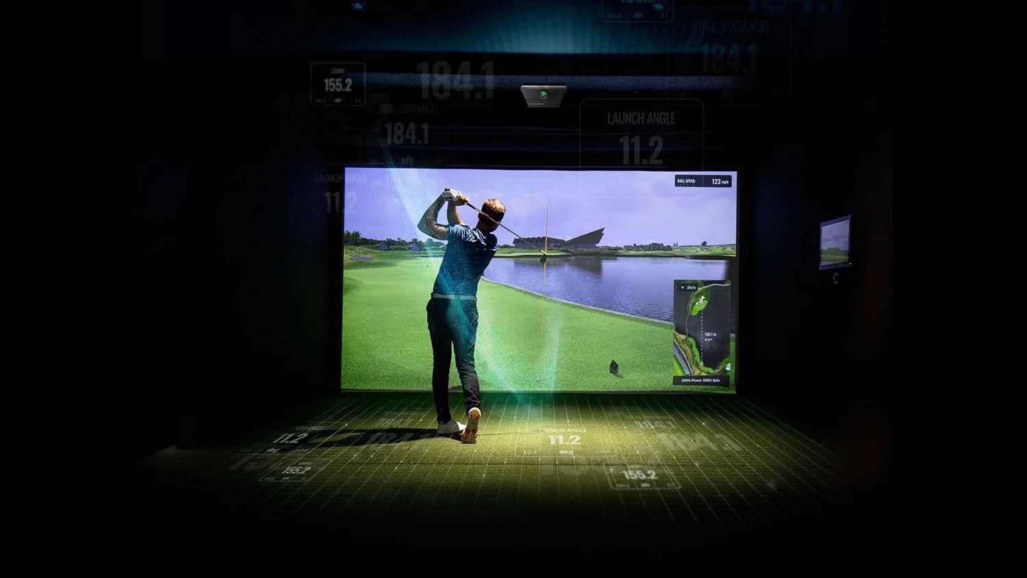 Finished home golf simulator with TrackMan